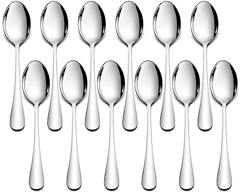 Herogo Esslöffel, 20cm Edelstahl Suppenlöffel, 12 Stück Löffel Set Tafellöffel für Haus, Restaurant, Hotel, Tafellöffel mit gebogenem Griff, Spiegelfinish & Spülmaschinenfest, Metall Silber