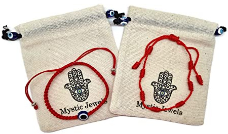 MYSTIC JEWELS by Dalia Bracciale 7 nodi Filo Rosso - Braccialetto di protezione e malocchio regolabile, amuleto fortuna, fatto a mano, unisex