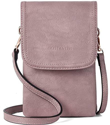 BOSTANTEN Klein Handytasche zum Umhängen, PU Leder Handy Umhängetasche Damen, Handytasche mit Geldbörse zum Umhängen, handtasche damen umhängetasche für Designer Lila