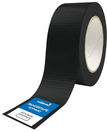 kör4u 1 ruban adhésif blindé noir, 50 m x 48 mm, en tissu épais, revêtement en polyéthylène, imperméable, fixer, renforcer ou sceller, intérieur et extérieur