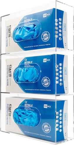 Heyrelda Acrylic Glove Holder and 3 Box Dispenser - Wall Mounted, Multi-Purpose Organiser for Disposable Gloves, Face Masks, Tissue Boxes, and More