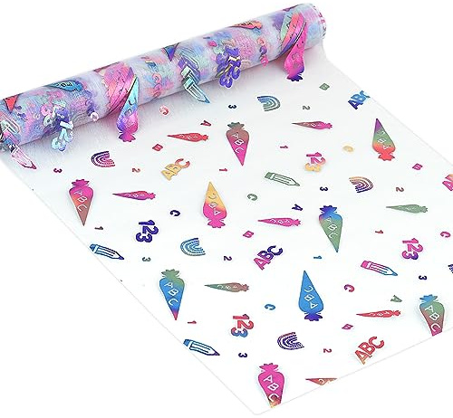 Tischläufer für Einschulung Schuleinführung Schulanfang Deko, Tischband tischdecke mit Zuckertüten 123 ABC Motiv Schule 600 cm x 29 cm, Tisch Läufer für 1. Schultag