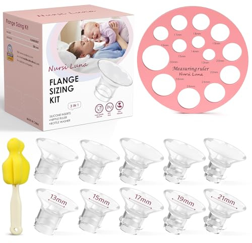 Nursi Luna Inserti per flangia, 10 pezzi, 13/15/17/19/21 mm per flange da 24 mm/scudo della maggior parte delle pompe, kit di dimensioni flange in silicone, kit essenziale per l'allattamento al seno