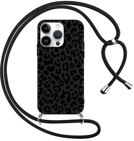 Foonary Coque pour Apple iPhone 12 Pro Max avec Cordon de Collier, Aesthetic Léopard Motif Étui Housse Réglable Lanyard Corde, Silicone Antichoc Protection Case pour iPhone 12 ProMax 6,7, Noir Chaîne