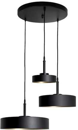 Licht-Erlebnisse Hängelampe Schwarz matt Gold verstellbar 3-flammig E27 aus Messing Eisen Retro Hängeleuchte Wohnzimmer Pendelleuchte Esszimmer
