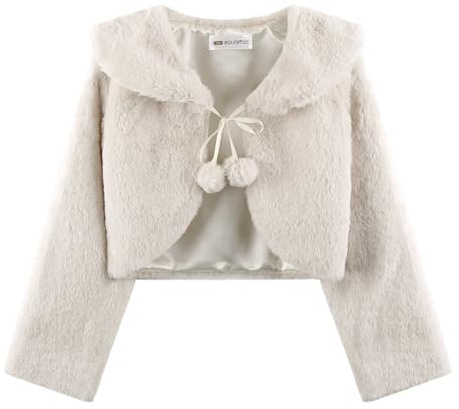 Bolerose niñas Cómodo Piel sintética Niños niñas Bolero Capa Hombros Chaqueta Capa Abrigo (Beige, 9-10 Años)
