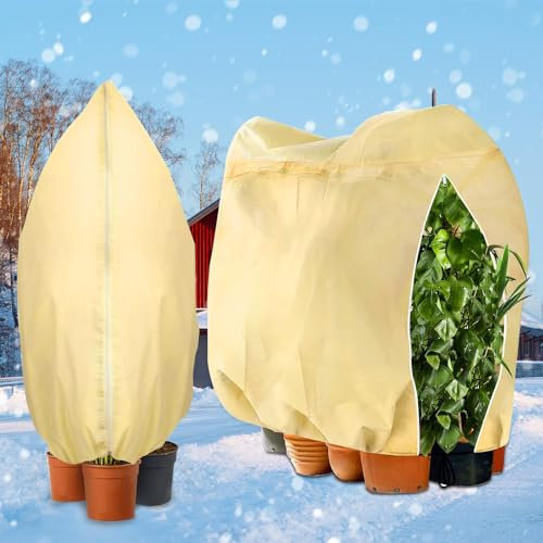 ZQEJEFD Cappuccio Protezione Piante, 2 Pezzi 180x120CM Protezione Invernale per Piante con Coulisse e Cerniera, Sacco di Protezione Invernale per Piante in Vaso, Tessuto Non Tessuto per Piante, Beige