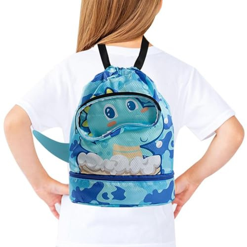 weiting Bolsa de natación - Bolsa de piscina infantil de dibujos animados - Separación en húmedo y seco, bolsa de deporte con cordón, impermeable, ajustable para guardar trajes de baño, toallas, gafas