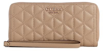 GUESS Damen Kori Large Zip Around Wallet Große Geldbörse mit Reißverschluss, Clutch, Beige
