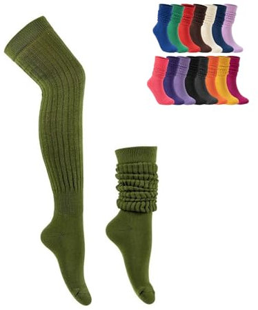 Dicke gestrickte Oberschenkelhohe Stiefelsocken, solide Overknee-Socken, lange warme Beinstulpen für den Winter (grün, Einheitsgröße)