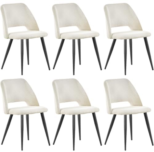 WAFTING Esszimmerstühle aus Cordstoff mit Dickem Schwamm,6er Set,Beige | Mit dickem Schwamm gepolstert, separaten Metallfüßen, Moderner Polsterstuhl für Esszimmer, Wohnzimmer, Schlafzimmer,Empfang
