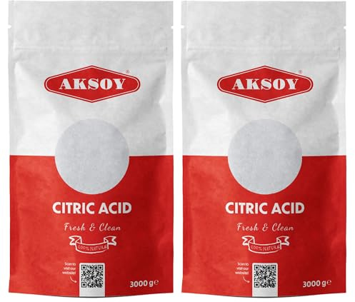 Aksoy Citric Acid Food Grade 2 x 3KG || Non-GMO, Anhydrous, Make Your Own Bath Bomb, No Additives, for Sour Drinks and Household Cleaning with Citric Acid Powder (Packaging May Vary)