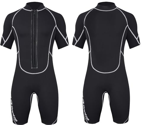 Owntop 3/2mm Shorty Neoprenanzug Herren - Frontreißverschluss Wetsuit zum Tauchen Surfen, Kurzarm Tauchanzüge Stretch Neopren für Wassersport, Herren Schwarz S