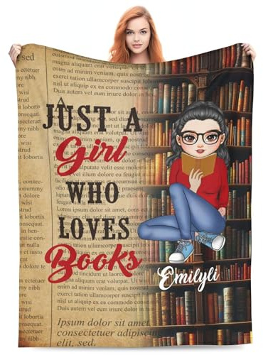 Smallduuck Personalized Just A Girl Who Loves Book Blanket Custom Portraits Name My Reading Blanket Book Reading Blanket and Throw Book Lovers Gift for Women Reader Book Lovers,04