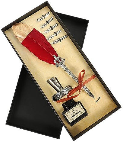 SHOWERORO 1satz Vintage Quill Pen Elegante Schreibfeder Mit Tinte Retro-design Für Büro Und Zuhause Für Kalligraphie-anfänger Und Profis Dekorativ Und Funktional