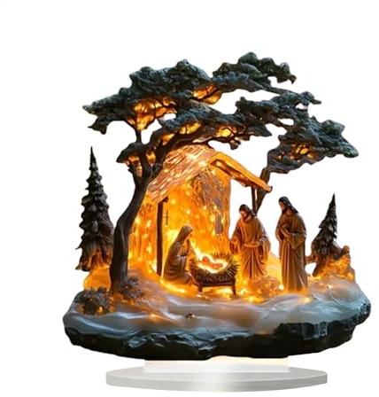 Generisch Leuchtendes Krippen Set, Weihnachtskrippen Sets, Acryl Krippen Desktop Figurendekorationen, Kreative Jesus Fest Szenenfiguren, Exquisite Weihnachts Tisch Krippenszene