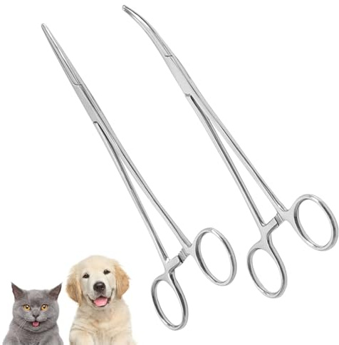 2 Piezas 12.5cm Pinza Hemostática de Acero Inoxidable Recta/Curvada
