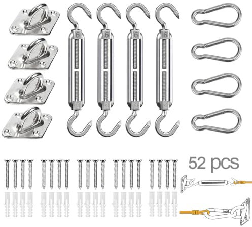 Shade Sail Hardware Kit, Awning Attachment Set, Heavy Duty Sun Shade Sail Stainless Steel Hardware Kit for Garden Triangle and Square, Rectangle, Sun Shade Sail Fixing Accessories
