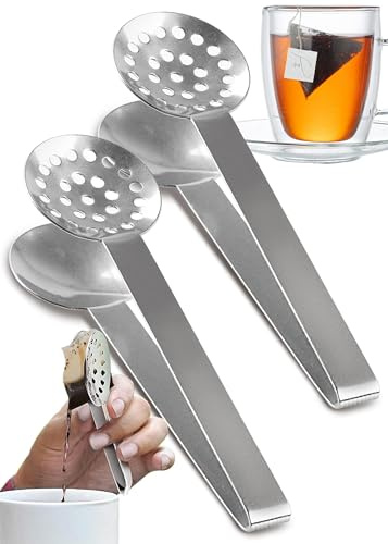 Stainless Steel Tea Bag Squeezer Tongs, 2-Pack - Effective Tea Tool for Easy Extraction, Strainer and Solid Parts, Ideal for Loose Leaf and Bagged Tea, No More Burned Fingers, Perfect Gadget