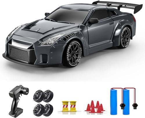 ACAMMZAR RC Drift Car, 1:24 Remote Control Car for Kids, 20KM/H 4WD High Speed RC Cars with Lights, Extra Racing Tires, Vehicle for Adults Boys Girls, Dark Gray