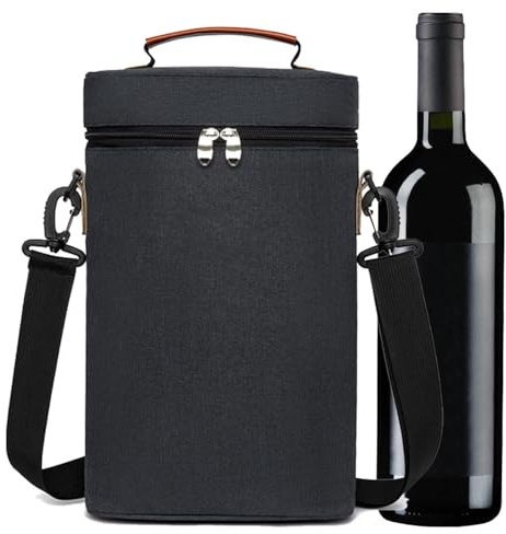 Wine Travel Bag, Wine Bag, Bottle Wine Bag, Wine Carrier | Insulated Carry Bag for 2 Bottles, Wine Cooler Bag, Portable, Leak-proof Carry Bag, Wine Carrier with Handle for Travel and Christmas, black