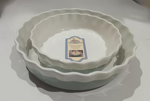 Vintage Gourmet® Classic Stoneware Glazed Round Deep Ceramic Pie Dish, White Fluted Edges for making Perfect Pies Serve Oven to Table Set of 2 (20cm & 26cm) Diameter by 5cm Depth Oven-safe up to 250°C