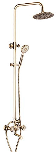 Gold Carved Shower System Antique Brass Shower Faucet Set Wall Mounted Multi-Functional Bathroom Shower Combo Set With Handheld Shower, 8 Inches Shower Head, Bathtub Faucet,Antique B (Antique A)
