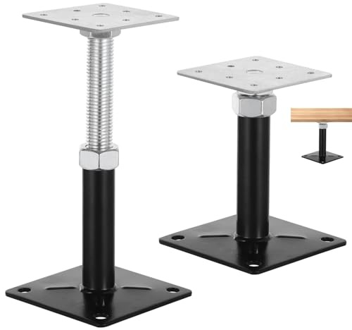 YOFAPA 2 PCS Adjustable Floor Jacks, Heavy Duty Metal Post Floor Support, 5-8 in Deck Foundation Lift Support, Level Support Floor Straightener