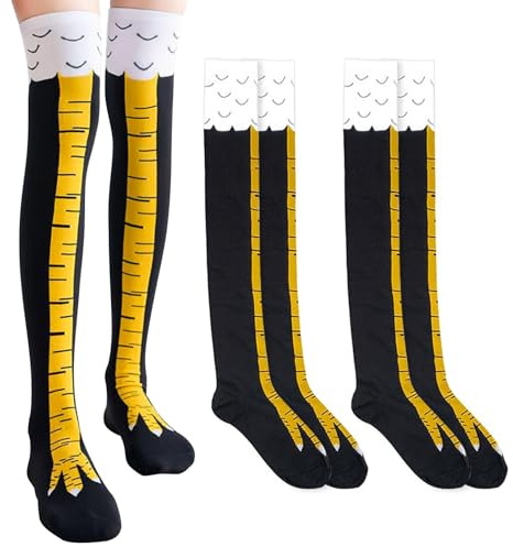 Qaestuan 2 Paires Chicken Legs Socks, Personnalisées Chaussettes de Cuisse de Poulet, Amusantes Chaussettes avec Pattes de Poulet, Chaussette Montantes, pour Les Fêtes Costumées Fêtes D'Anniversaire
