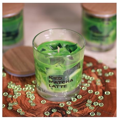 Duftkerze im Glas Iced Matcha Latte Kerze – Matcha mit Honig Duft für pure Entspannung mit Holz Deckel - Kerze Set