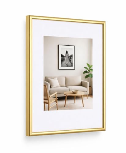 KM FOTO New Lifestyle Kunststoff Bilderrahmen mit Passepartout & Kunststoffglas Hoch- & Querformat: Farbe: Gold | Format: 30x45 | Pack: 1