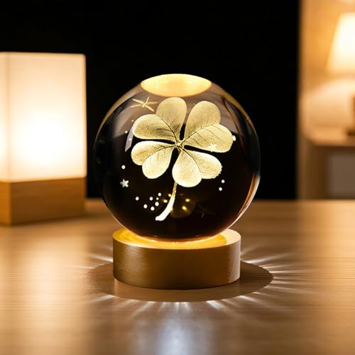 AMFUN Sfera di Cristallo del Sistema Solare 3D, Lampada Notturna a Sfera con Base a LED, Inciso in 3D Luce Notturna, Decorazione in Cristallo Regali per bambini