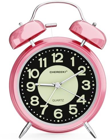 CHEREEKI Wecker Analog Retro mit Hintergrundbeleuchtung und Leuchtzifferblatt Wecker Laut für Tiefschläfer, Kinder, Senioren, Batteriebetrieben (Inklusive AA-Batterien) Rosa
