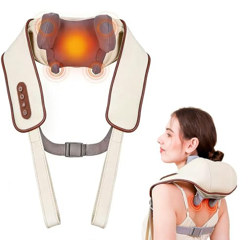 6D Nackenmassagegerät, Kabelloser Schulter- und Nackenmassager mit Knet Massage, 2 Heizstufen & waschbarem Bezug, für Nacken, Schulter, Rücken, Geschenke für Papa Mutter