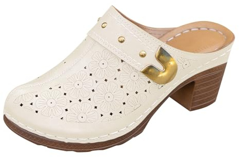 Sandaletter damer med blockklack damtofflor breda H läder damskor stängda breda bakre öppna sandaler träskor med liten klack Mule Slip On ortopediska skor