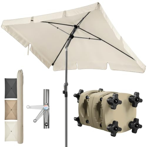 4smile SunnyShade Sonnenschirm Balkon mit Halterung im 3-er-Set, Beige, 200x125 cm, UV 50+, Balkonschirm mit Sonnenschirmhalter, Sonnenschirm rechteckig, Sonnenschutz Balkon, für Balkongeländer