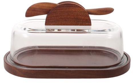 FESTFENDS Mantequera con cuchillo de madera integrado, recipiente para mantequilla con tapa para refrigerador y cocina, diseño compacto y práctico de 8.86 x 4.72 x 3.15 pulgadas.
