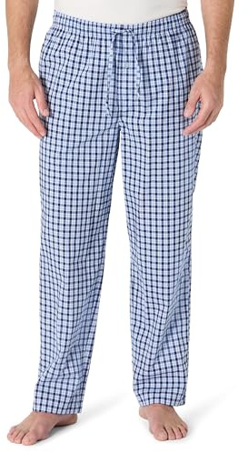 Amazon Essentials Pantalones de Pijama de Popelina de Algodón de Corte Recto con Cintura Elástica con Cordón Hombre, Azul Claro Blanco Cuadros Escoceses, L