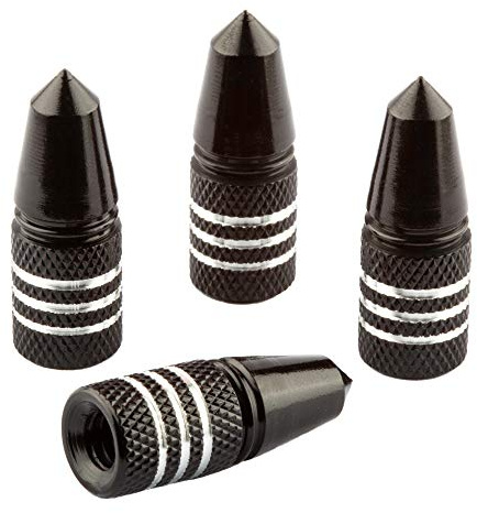 Bike Bits Presta Valve Caps - Use On Presta/French Valves (4 Pack) (Black, Rocket)