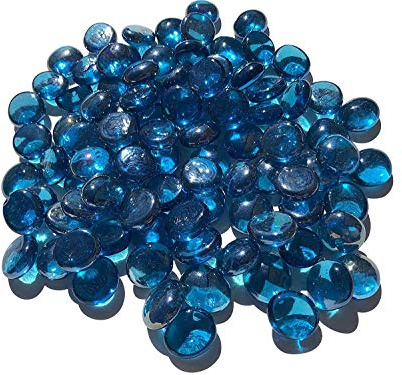 CRYSTAL KING Mischung ozeanblaue Glassteine Nuggets 2cm 500g Dekokugeln Flach Glasdeko Glaskügelchen Tischdekoration Vasendeko Füllung Glassteine Bunt