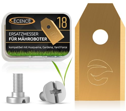ECENCE 18 Lames Robot Tondeuse avec revêtement en titane, vis incluses - compatibles avec Husqvarna Automower, Gardena, McCulloch ROB, Flymo, Yardforce, Lames de rechange