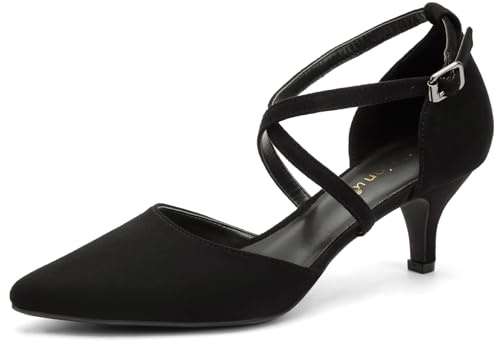 Greatonu Womens Court Shoes Pointed Toe Kitten Mid Low Heel Sandals Ladies Ankle Strap Pumps