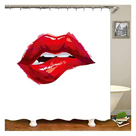KnSam Duschvorhang Anti-Schimmel Wasserdicht Vorhang an Badewanne Bad Vorhang für Badezimmer Rote Lippen 100% PEVA inkl. 12 Duschvorhangringen 165 x 200 cm
