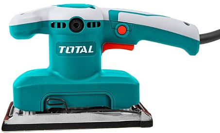 TOTAL - Levigatrice Orbitale Elettrica | Potenza 320W | Velocità 14000 giri/min | Base in Alluminio 180x90 mm | Include 5 Ricariche Carta Vetrata | Versatile ed Ergonomica, 320W