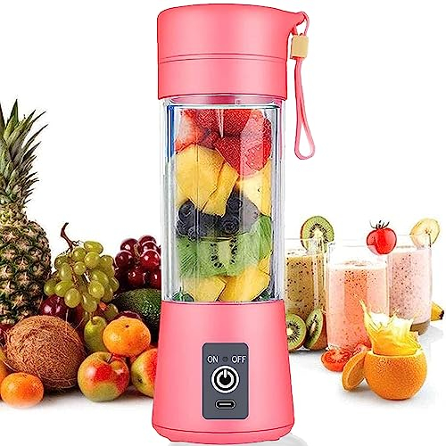 Portable Blender Mini Blenders Smoothies Shakes Juicer Cup USB Rechargeable Six Blades in 3D for Superb Mixing 380mL Pink