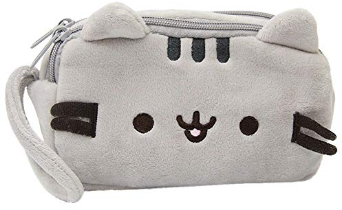 FeiliandaJJ Federmäppchen Große Kapazität Doppelschicht Niedlich Katze Plüsch Studenten Mäppchen Mädchen Multifunktions Reise Kosmetiktasche Briefpapier Beutel Federmappe Bleistift Beutel (Grau)