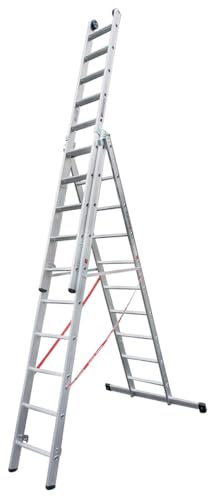 Euroline Alu-Stufen-Mehrzweckleiter 3-teilig - 3x10 mit Stufen-Aufsteckteil Vielzweckleiter