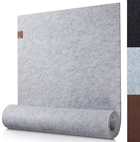 Sidorenko moderner Tischläufer aus Filz hellgrau - 150x40cm - Abwaschbare Tischdecke mit Leder Label - Skandinavischer Tischband Deko - Tisch Filzläufer für draußen - grau