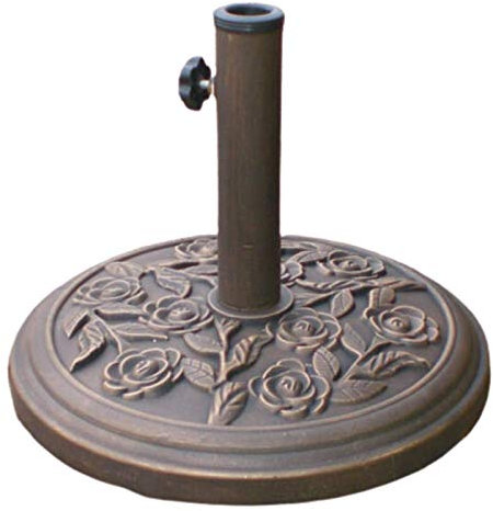 Be-Creative 9.5kg 45cm Dia. Cast Iron Effect Garden Parasol Base - Bronze with Rose Design