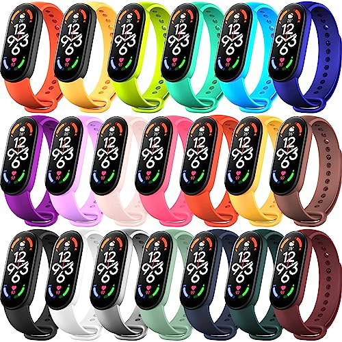 BANGTING 20 Stück Armband Kompatibel mit Xiaomi Mi Band 7 / 6 / 5 / Amazfit Band 5, Silikon Ersatzarmband für Mi Fit Band 6 NFC Ersatzbänder Miband 7 Armbänder Strap